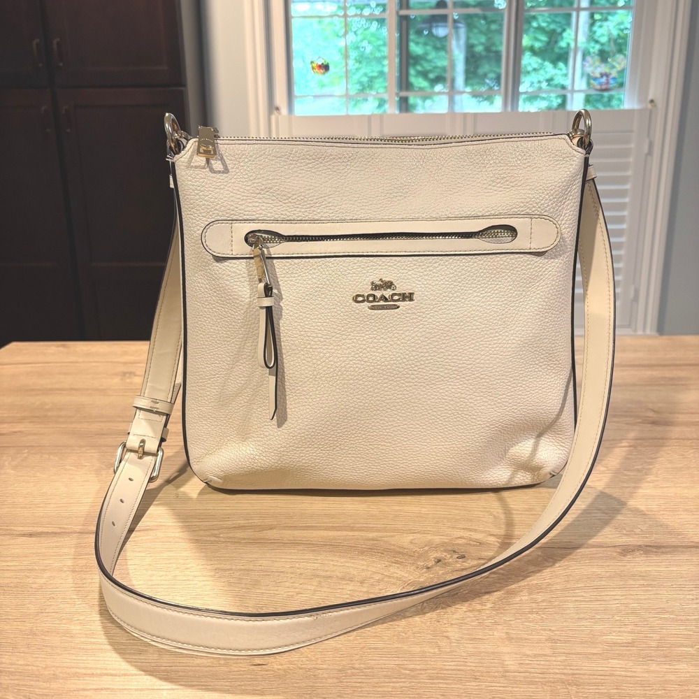 Coach Pebbled Leather Crossbody Bag Chalk White Gold Hardware F29210
